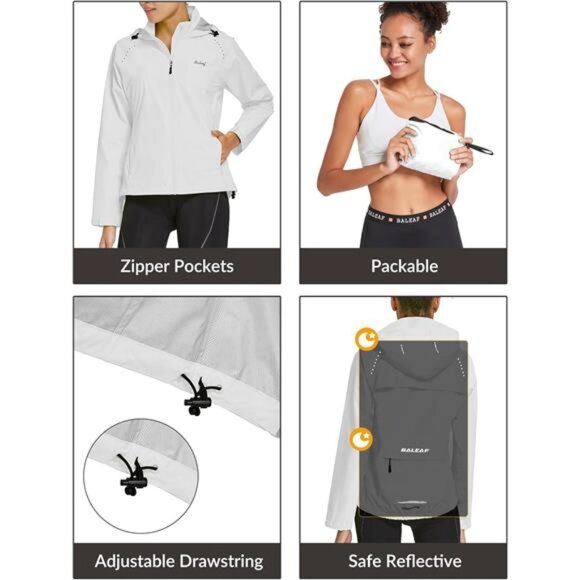Women's Rain Jackets Waterproof Windbreaker Packable Running Lightweight Cycling - Picture 5 of 7